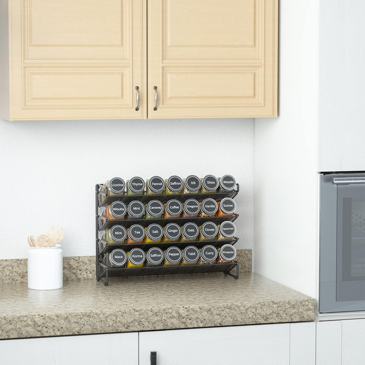 Spice Racks With Labels Spice Rack with Square Glass Spice Jars & Labels – 28 Set – Bright ...