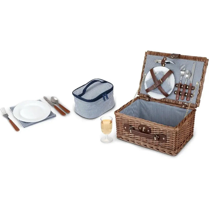 Premium 4-Person Wicker Picnic Basket Set with Wine Glasses – Bright ...