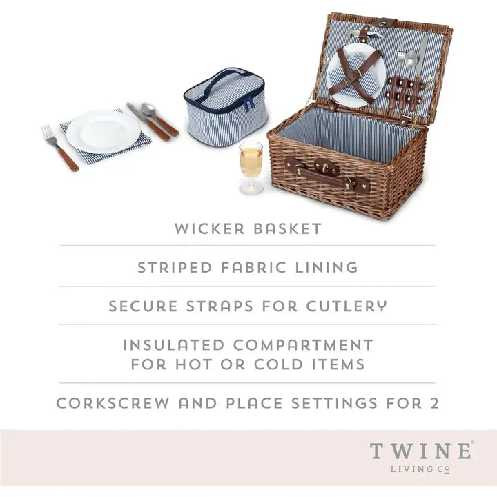 Premium 4-Person Wicker Picnic Basket Set with Wine Glasses – Bright ...